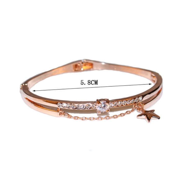 Rose Gold Rhinestone Bangle Bracelet - Picture 4 of 6